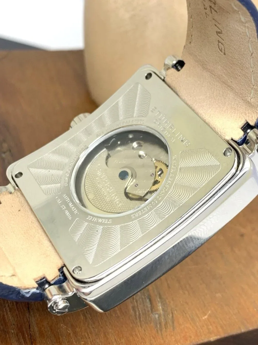 Stuhrling Men's Watch Manchester Ozzie Automatic Silver Blue Leather Band 41mm